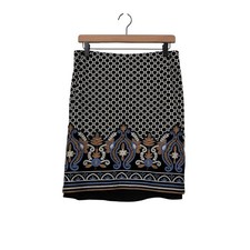 J McLaughlin Womens Black White Honeycomb Blue Embroidered Pencil Skirt Size 6
