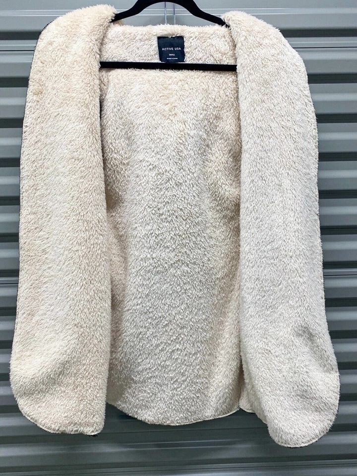 Chaleco Active USA Para Mujer Pequeño Gris Sherpa Polar Con Capucha Reversible Acogedor Bolsillos Foto 3 de 4