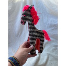 Folk Art Unisex Unbranded Handmade Wool Zebra Plush Toy OS Black White Pink