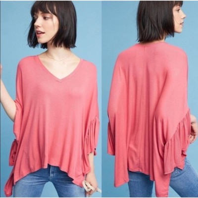 Anthropologie Akemi + Kin Pink Ribbed Oversize Ruffle Top Women's Size XS/S