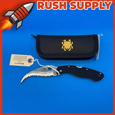 New Spyderco Civilian Lockback Knife Stainless Serrated Blade Black G-10 - C12GS