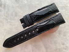 20mm/18mm Black Ostrich Leather Padded Watch Strap Band