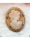 Genuine Pink Cameo Accented Gold Toned Vintage Costume Jewelry Brooch | Pendant