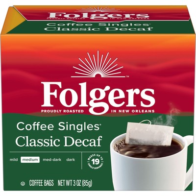 Folgers Classic Decaf Coffee Singles 19 Count Medium Roast Single Serve Bags