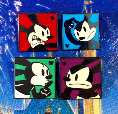   2014 Disney Oswald Lucky Rabbit 4 Pin Lot - Oswald Hidden Mickey Face Pins