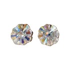 Vintage Clip On Earrings Ab Crystal Gold Tone Flower Floral