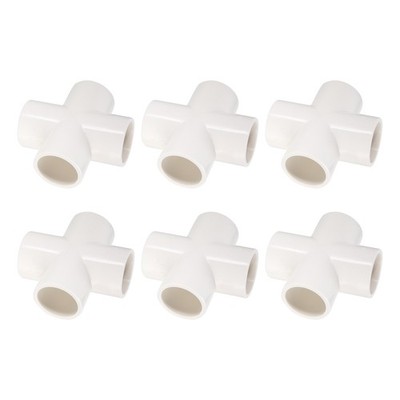 Tee PVC Pipe Fitting 3/4'' 6Pcs 4-Way Cross Fittings Furniture Connector White
