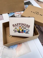 New Coach X Peanuts Snap Wallet In Signature Canvas Happiness Snoopy Print