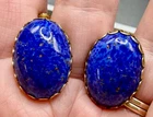VINTAGE MIRIAM HASKELL SCREWBACK EARRINGS LAPIS GOLD FLECKED GOLD TONE  - SIGNED