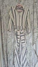 ZARA Striped Linen Blend Maxi Midi Belted Shirt Dress Uk 8/10 Bloggers Fave