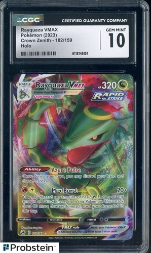 2023 Pokemon Crown Zenith 102/159 Rayquaza VMAX Holo CGC 10 GEM MINT