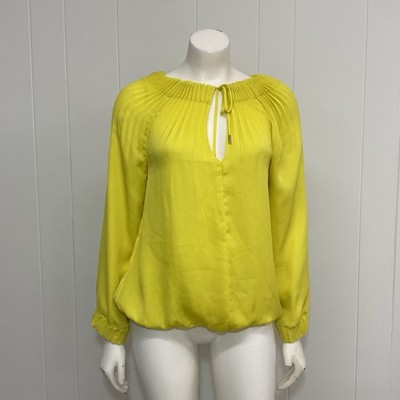 Diane von Furstenberg DVF Mikino Top Women's 6 Yellow Pleated Long Sleeve Blouse
