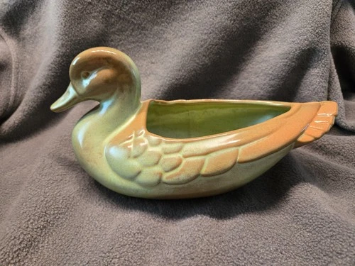 FRANKOMA POTTERY PRAIRIE GREEN DUCK PLANTER CANDY DISH BOWL