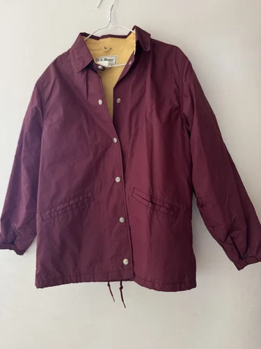 COACH Vintage USA anni 80 L.L. Giacca da allenatore foderata in camoscio Bean con bottoni a pressione S: media bordeaux