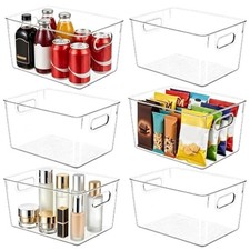 6 Pack Clear Plastic Storage Bins, Kitchen Pantry Organizer Large