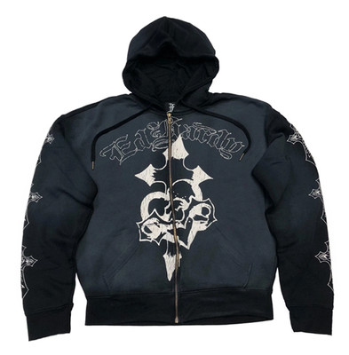 Ed Hardy Crosses Boxy Zip Hoodie Sunfaded Black Style# EHM1303-17 Large