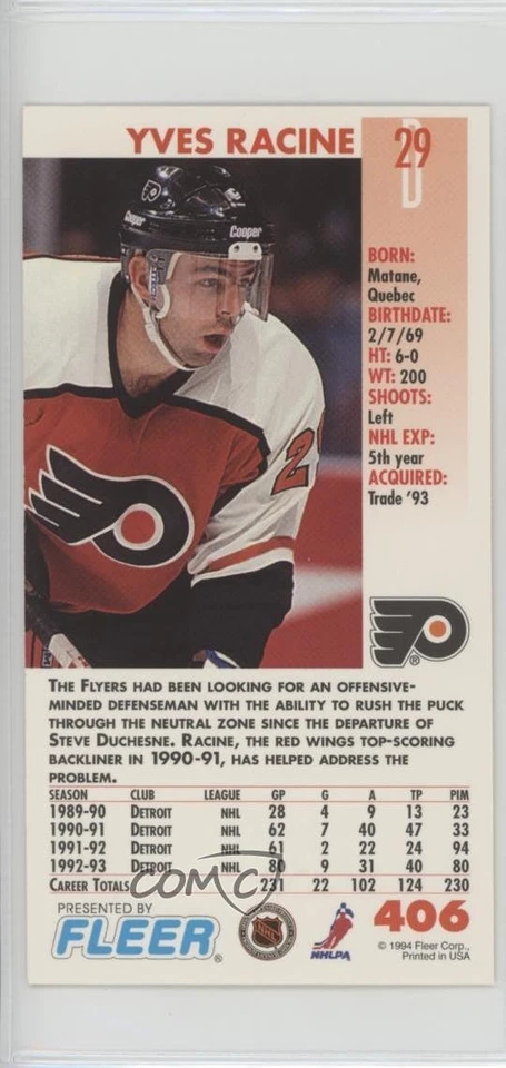 1993-94 Fleer Power Play Yves Racine #406 - Image 2 of 2
