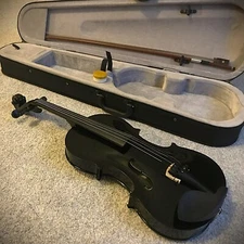 Full-Size 4/4 Midnight Black Sparkle Violin Fiddle with Case, Bow, and Rosin