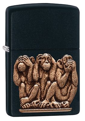 Zippo Windproof Lighter, 3 Monkeys, See, Speak Hear No Evil, 29409