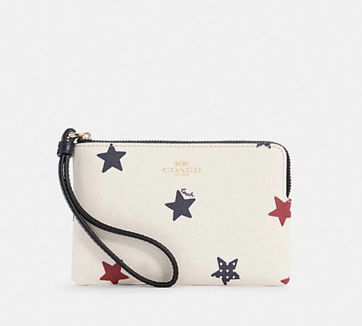NWT Coach Corner Zip Wristlet With American Star Chalk Multi 4574
