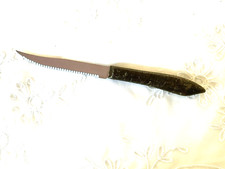 Quikut Steak Knife Stainless Made in USA Dark Brown Plastic Handle Vintage Used