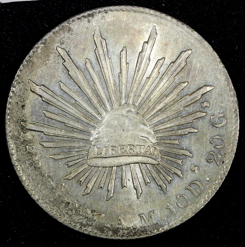 MEXICO Silver 1897 CN AM 8 Reales Culiacan Mint Luster aUNC/UNC KM# 377.3 (279) - Image 2 of 3