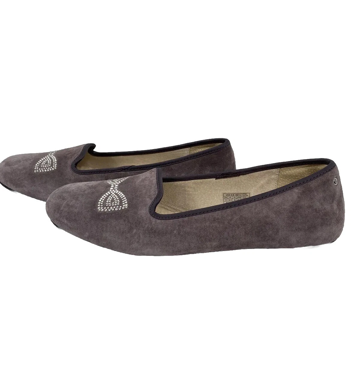 Ballerine UGG Australia foderate in shearling scamosciate taglia 11 viola lavanda fiocco strass