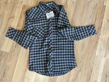 Boohoo Man 3/4 Rolled Up Sleeve Western Navy Checkered Shirt Men's Small