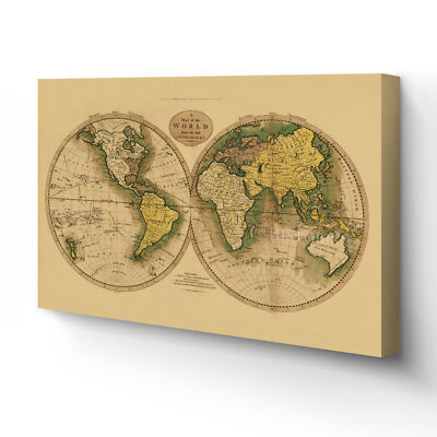 1795 World Map Poster - Canvas Wrap Vintage World Map Wall Art Poster (Tan)