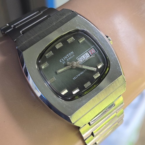 Vintage CLINTON men's automatic watch Ronda 1239 25Jewels Green dial swiss 1970s - Picture 12 of 22
