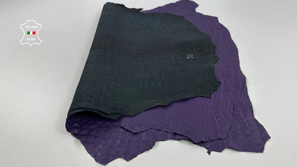 PURPLE CROCODILE ALLIGATOR EMBOSSED ON Lamb leather 2 skins 12+sqf 0.7mm #C3284 - Image 3 of 4