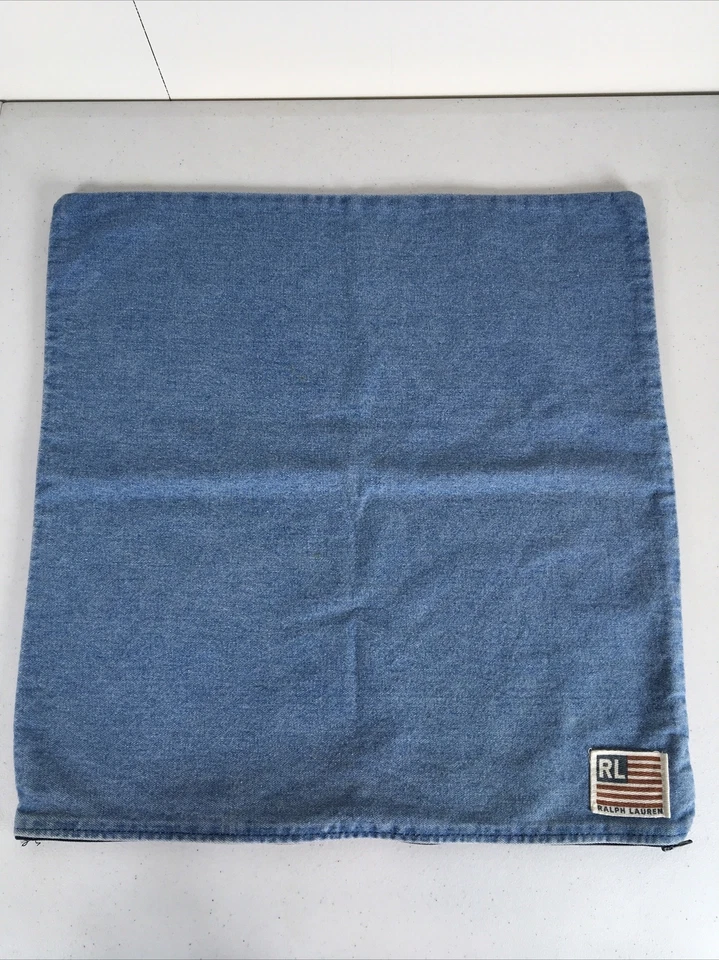 Funda Almohada Vintage Ralph Lauren Denim Etiqueta Bandera HECHA EN EE. UU. Lavado a Piedra Foto 2 de 4