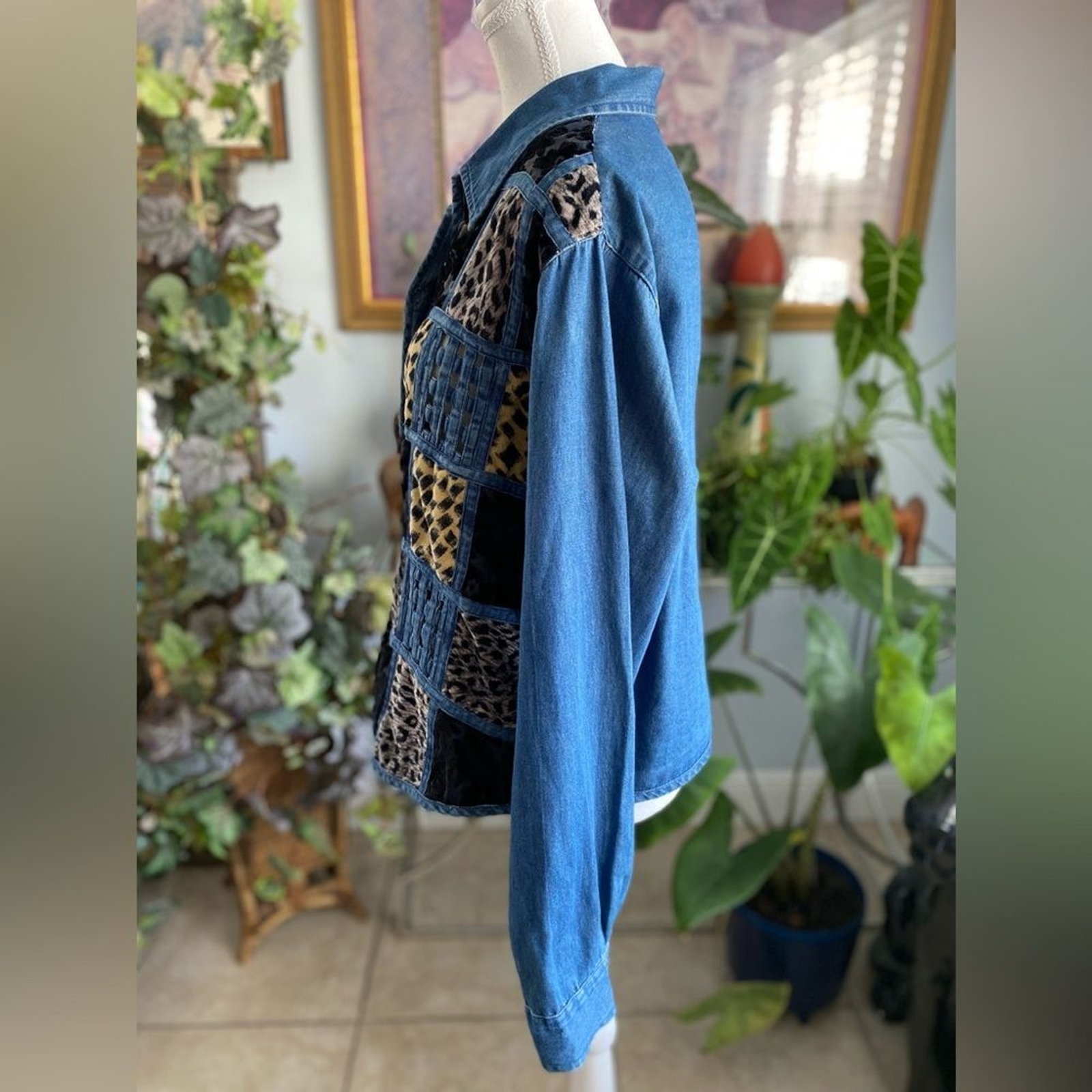 Women’s Leopard Patchwork button Down Jean Art to… - image 3