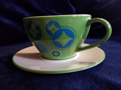 Starbucks 2006 Green & Blue Tea Coco Coffee Cup And Saucer Holiday Stocking 