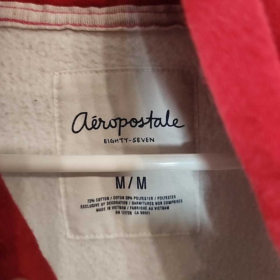 Suéter Atlético Aeropostale Mujer Talla Mediana Blanco/Rojo Cremallera Completa Sudadera con Capucha Foto 2 de 4