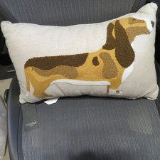 Envogue Dachshund Dog Throw Pillow Brown Linen Blend 12" x 20" NWT