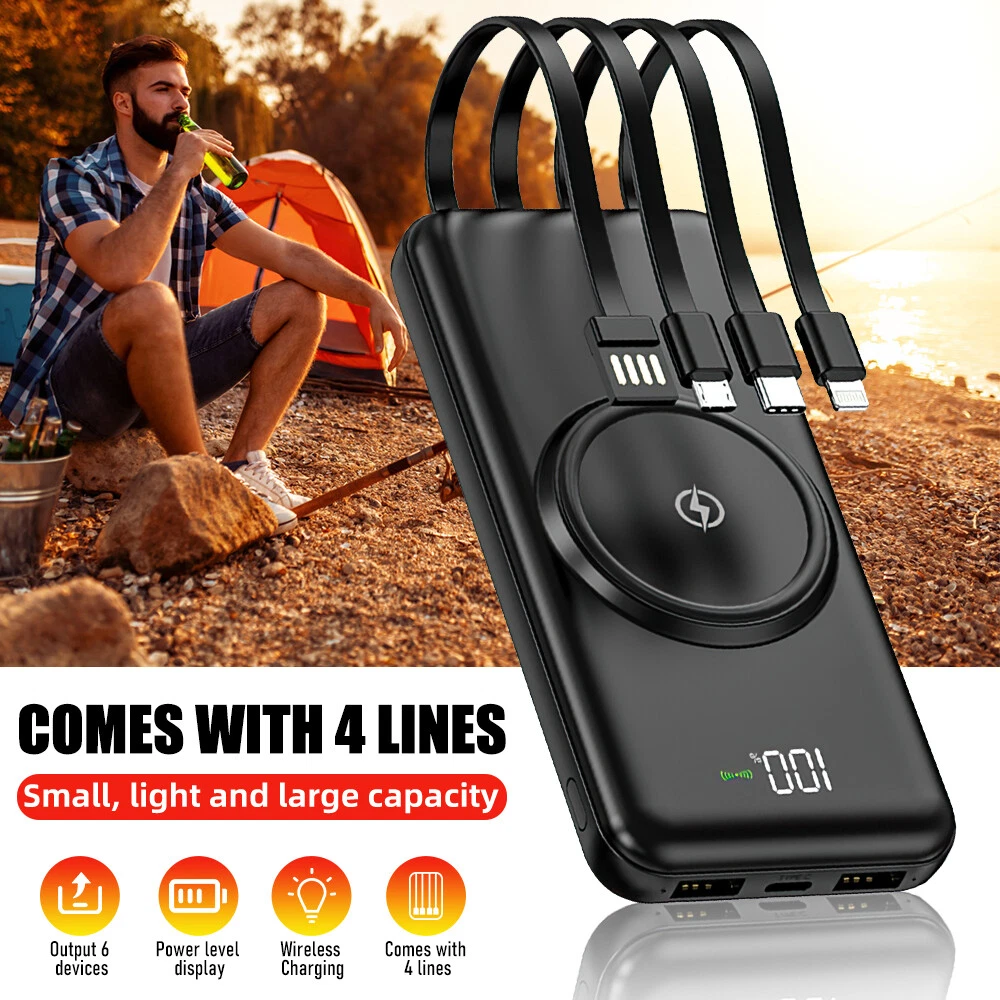 25800mAh Power Bank with 4 Cables - Fast Portable Charger for Phones