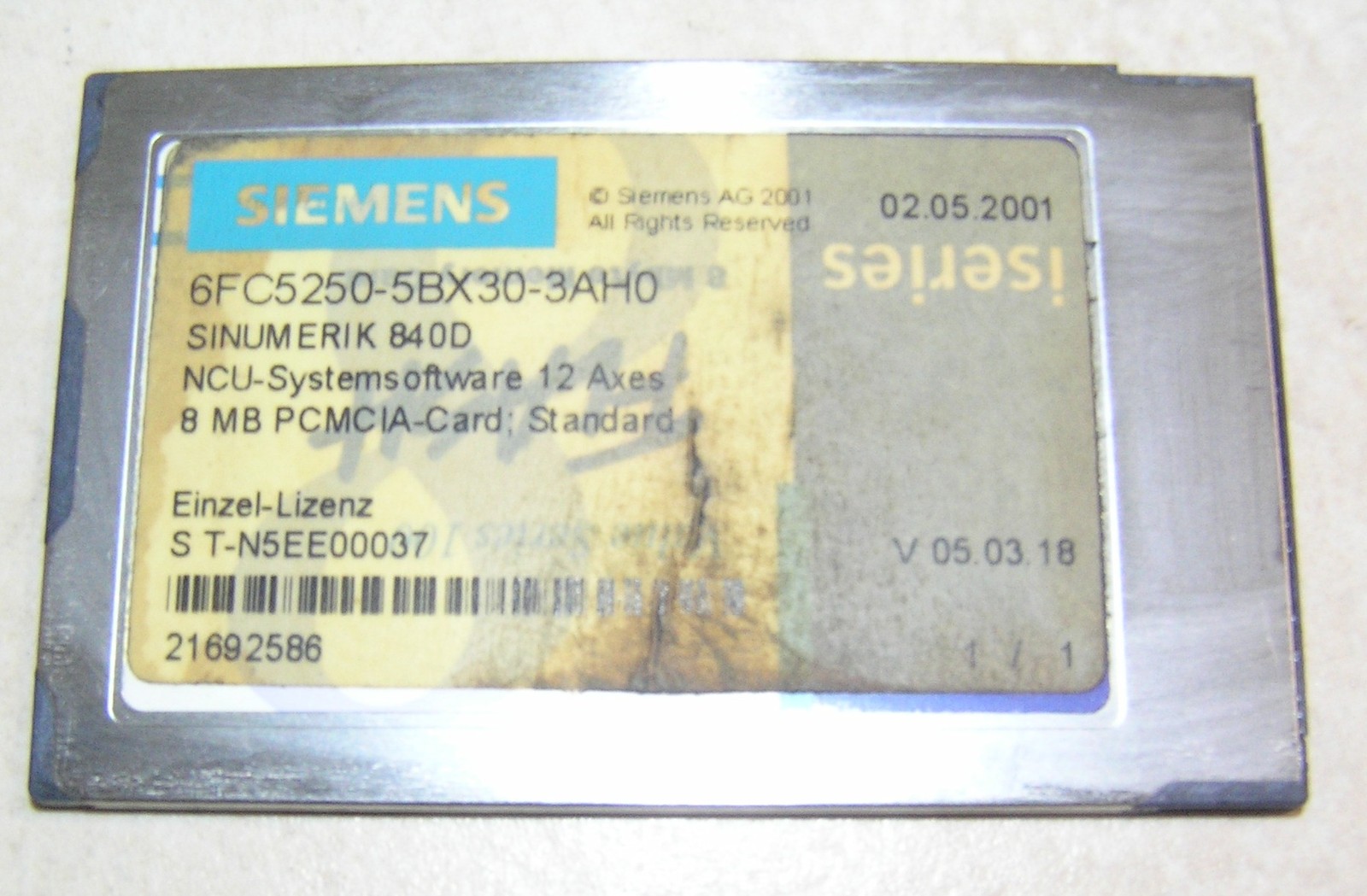 SINUMERIK 840D/DE NCU software 12 axes 6FC5250-5BX30-3AH0 V05.03.18