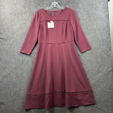 Talbots The Classics Dress Women's 4 Maroon Burgundy ¾ Sleeve A-Line