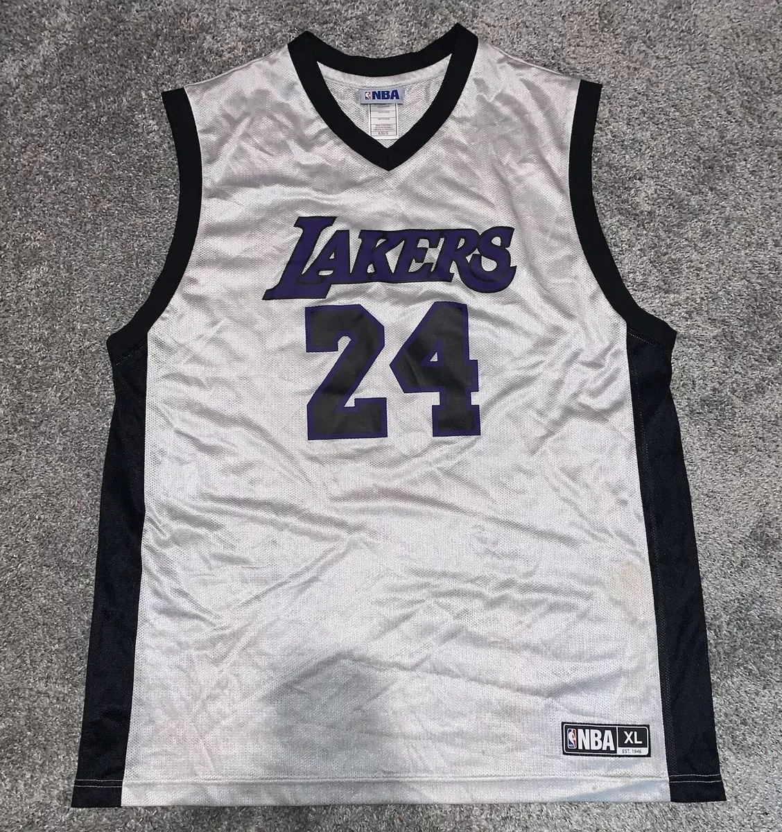 Kobe Bryant Los Angeles Lakers Jersey #24 NBA GREY GRAY BLACK PURPLE XL  RARE