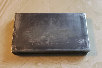 AS FOUND, VTG. STEEL PRINT BLOCK FOR LETTER HEADS FROM USS KISHWAUKEE AOG 9