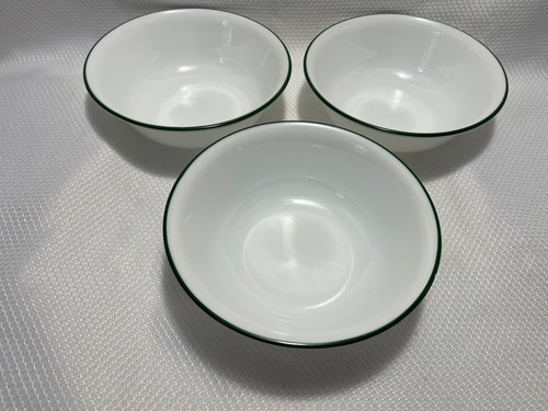 3 CORELLE Corning 6.25" Cereal SOUP Salad Bowls DARK GREEN RIM