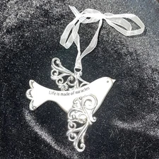 Ganz Ornament Bird Life Is Made Of Miracles Silver Tone Ribbon