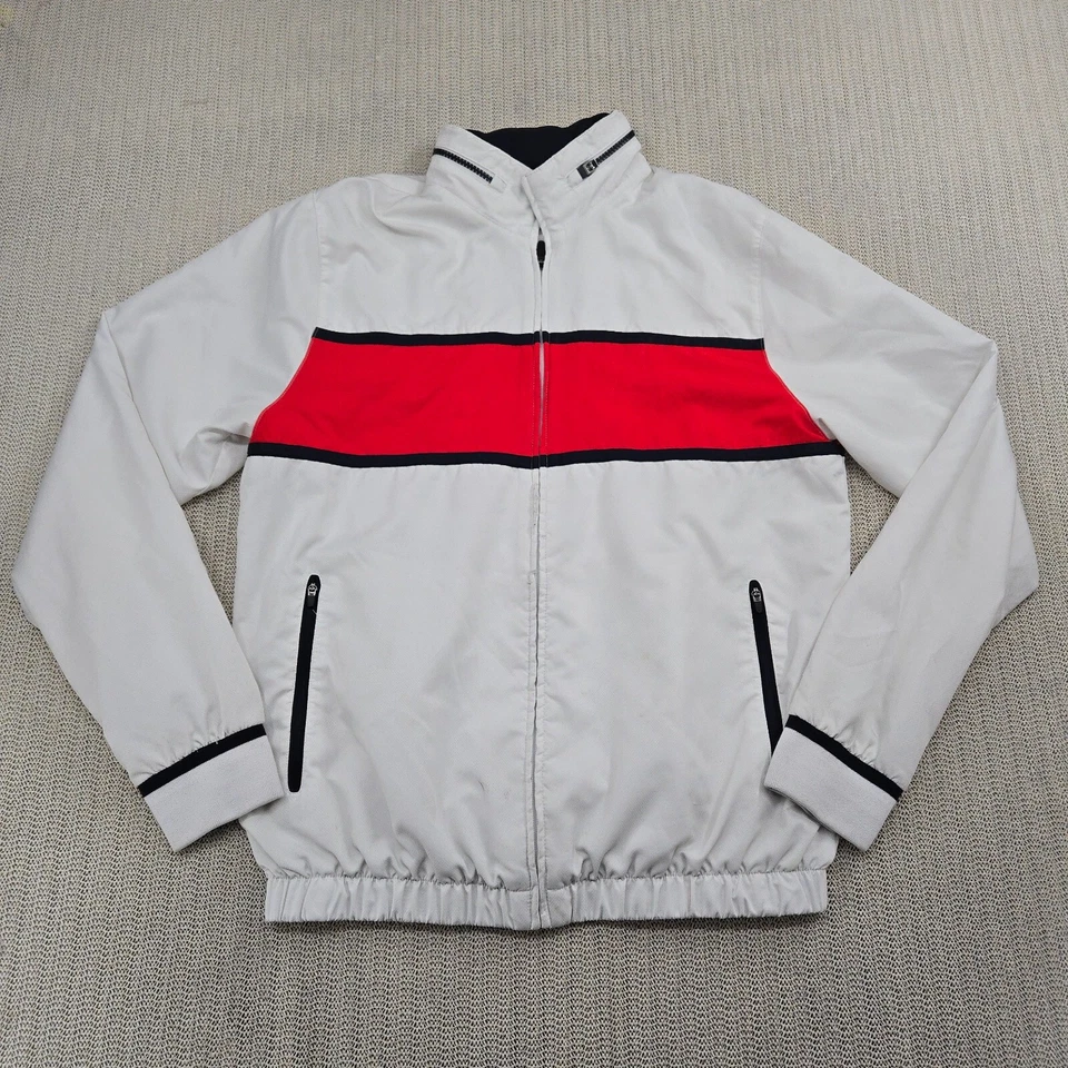 Chaqueta deportiva Lacoste para hombre grande blanca roja cremallera completa capucha Preppy Foto 2 de 4