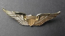 US ARMY AVIATION BASIC GOLD COLORED AVIATOR WINGS LAPEL PIN BADGE 2.6 INCHES