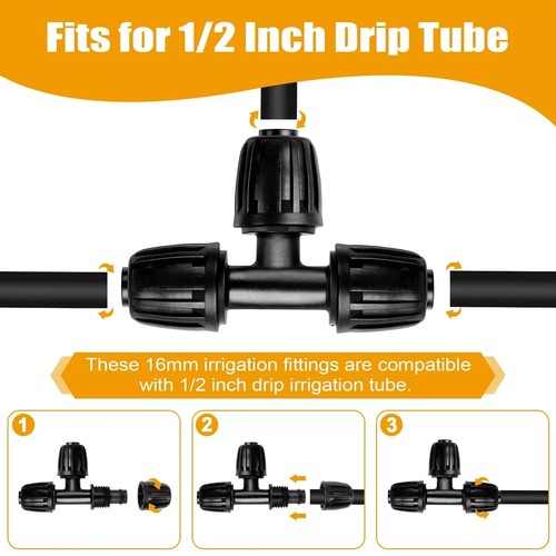 10 Pack Drip Irrigation Fittings Lock Barbed Tee Connectors for 1/2 Tubing 1S - Picture 4 of 5
