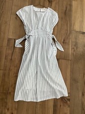 Womens Orange Creek white with black stripes, side knot midi length dress sz. S
