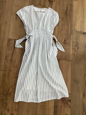 orange creek white dress Womens Orange Creek white with black stripes, side knot midi length dress  sz. S