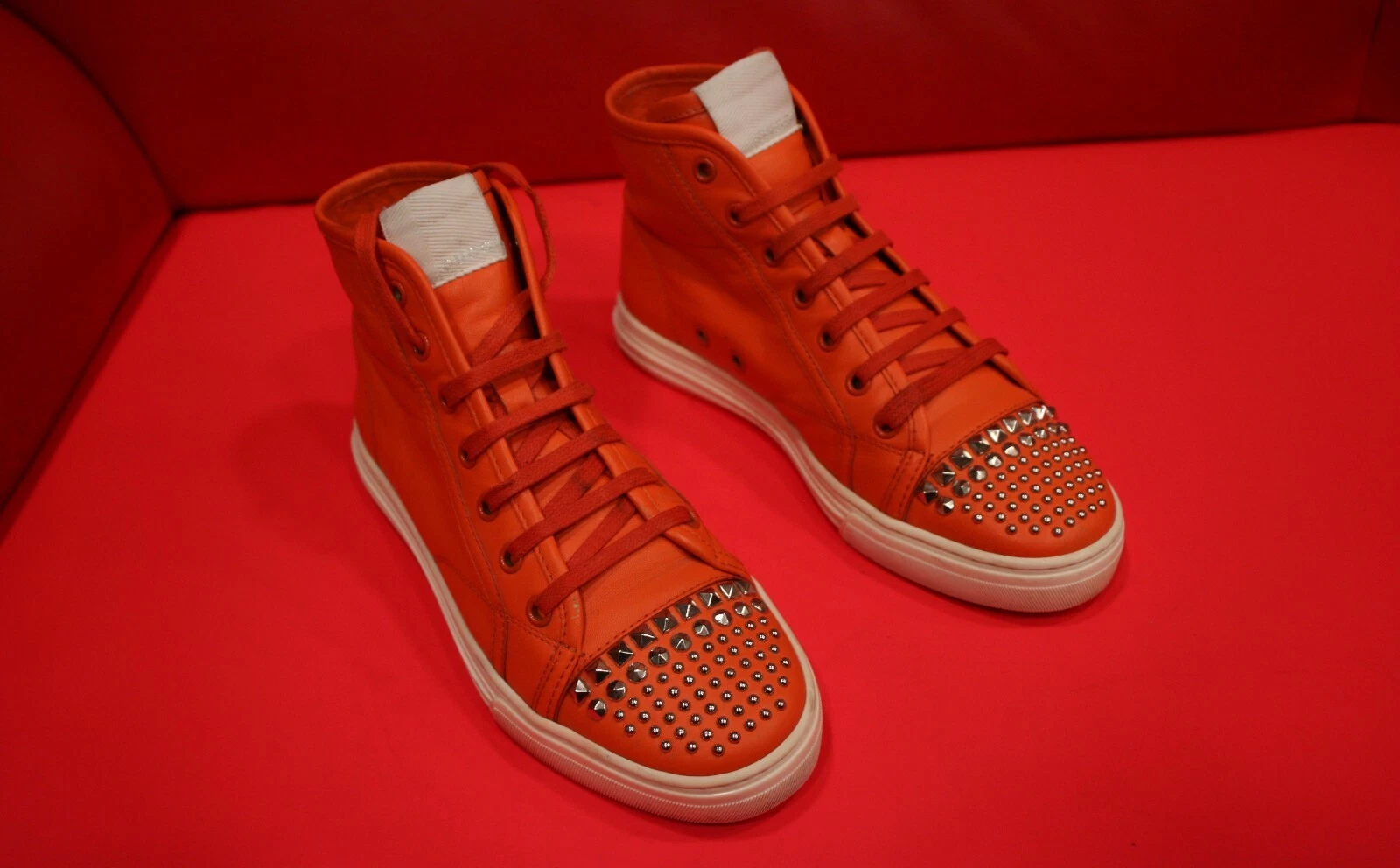 729, !! CHAUSSURES BASKETS MONTANTES FEMME GUCCI ORANGE ICONIQUE LUXE POINTURE 35 G