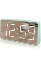 Peakeep Digital Alarm Clock with Battery Backup, Large Mirror Face Aqua Seniors